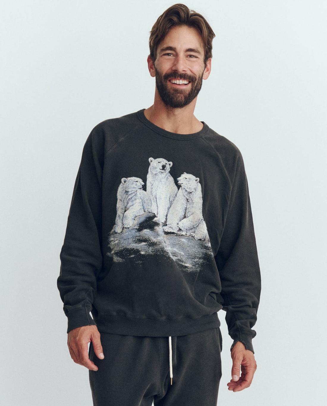 Tees &amp; Sweats | Men The Great. The Men's College Sweatshirt. Graphic Washed Black With Polar Bear