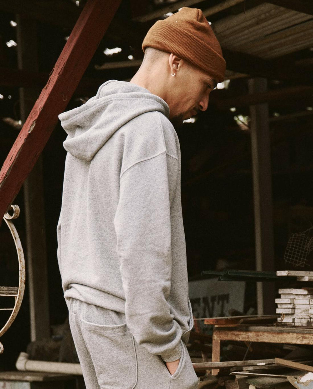 Tees &amp; Sweats | Men The Great. The Men's Gym Drawstring Hoodie. Varsity Grey