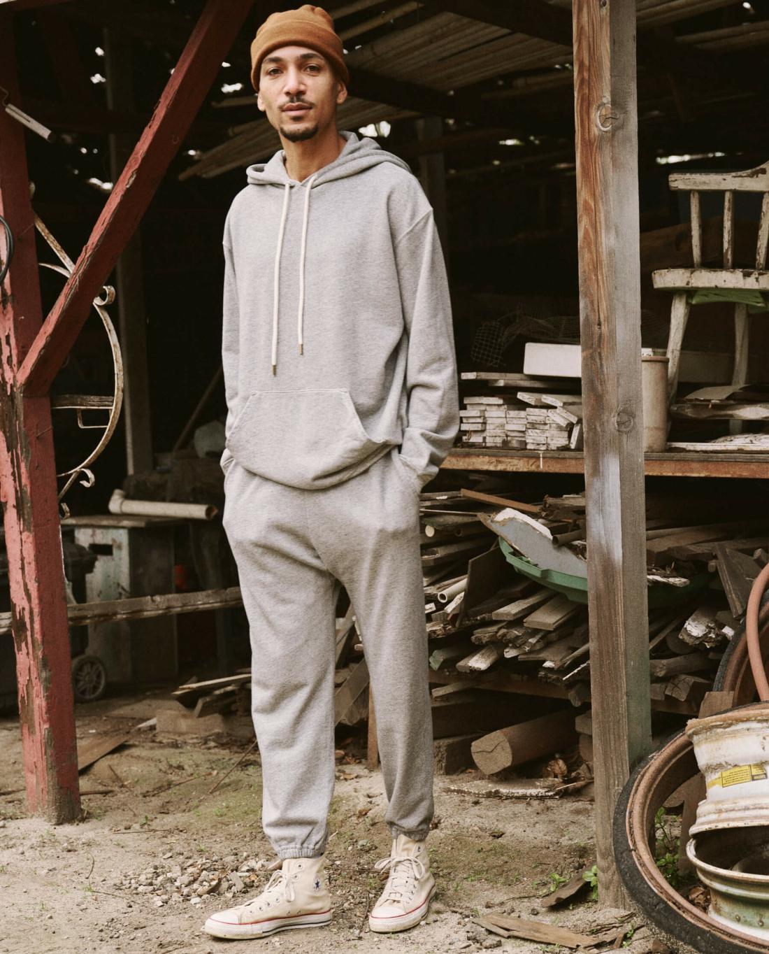 Tees &amp; Sweats | Men The Great. The Men's Gym Drawstring Hoodie. Varsity Grey