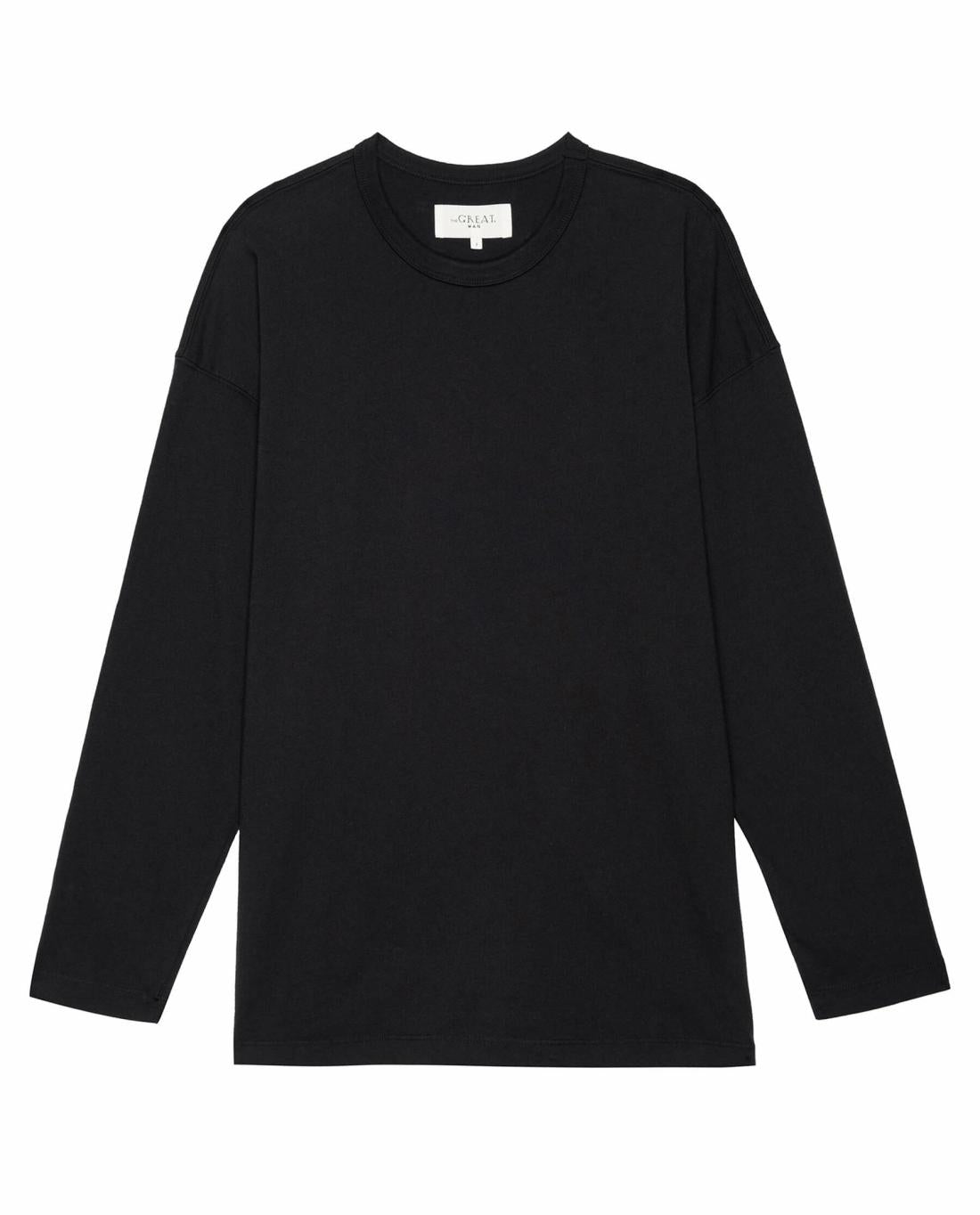 Tees &amp; Sweats | Men The Great. The Men's Pure Knits Long Sleeve Boxy Crew. Solid Almost Black