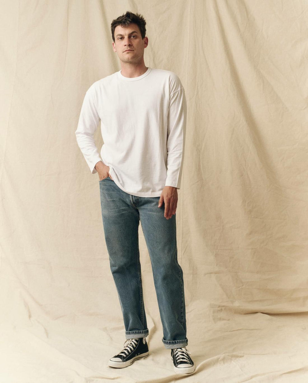 Tees &amp; Sweats | Men The Great. The Men's Pure Knits Long Sleeve Boxy Crew. Solid True White