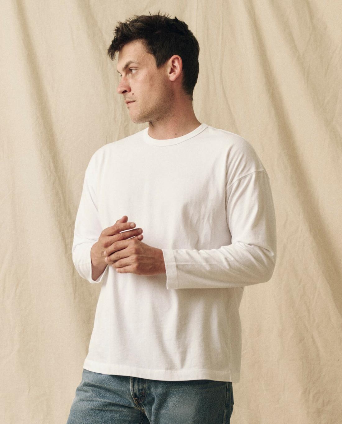 Tees &amp; Sweats | Men The Great. The Men's Pure Knits Long Sleeve Boxy Crew. Solid True White