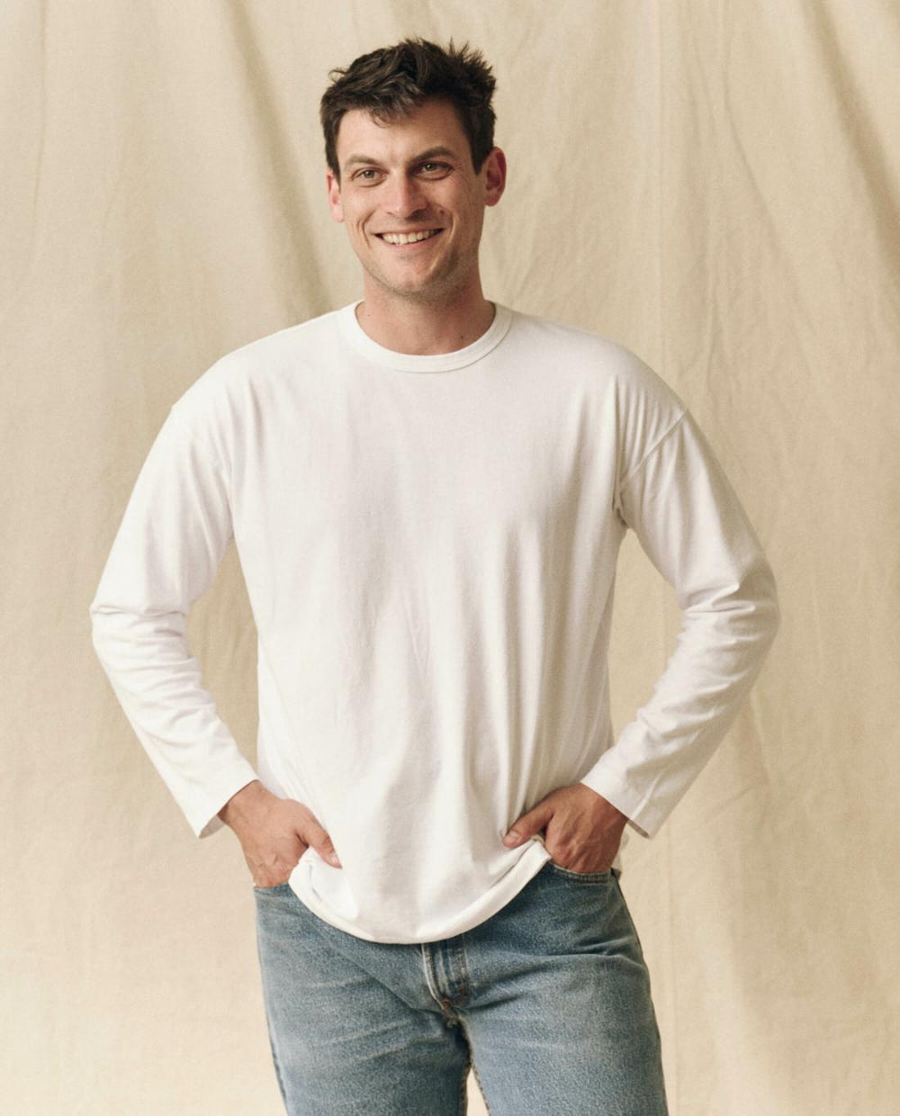 Tees &amp; Sweats | Men The Great. The Men's Pure Knits Long Sleeve Boxy Crew. Solid True White