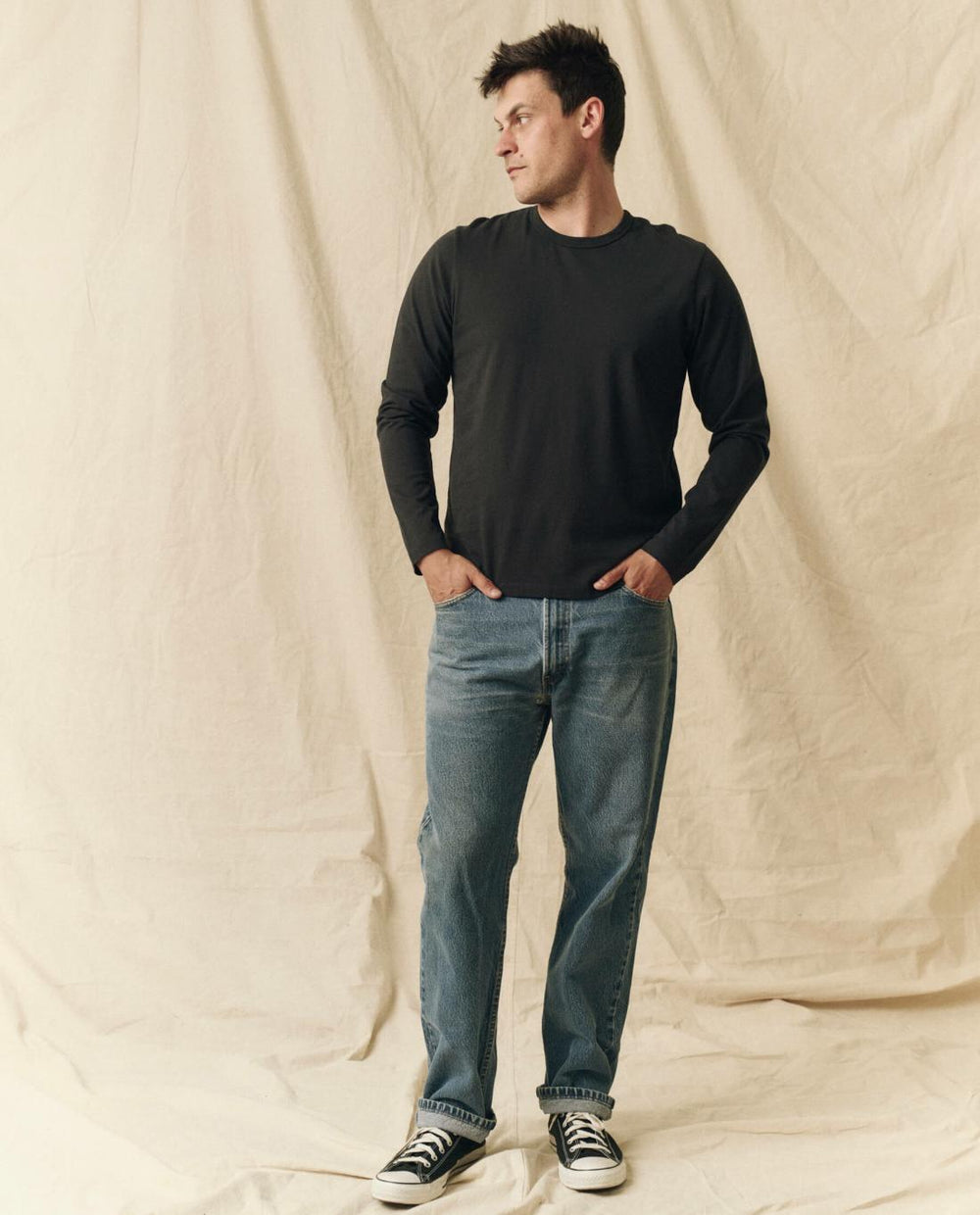 Tees &amp; Sweats | Men The Great. The Men's Pure Knits Long Sleeve Slim Crew. Solid Almost Black