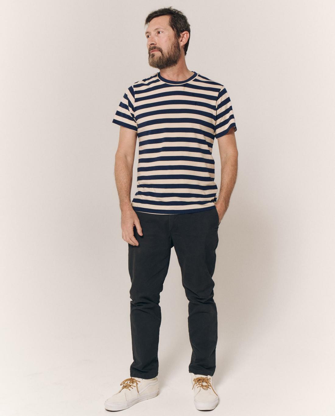 Tees &amp; Sweats | Men The Great. The Men's Slim Tee. Navy And Cream Scholar Stripe