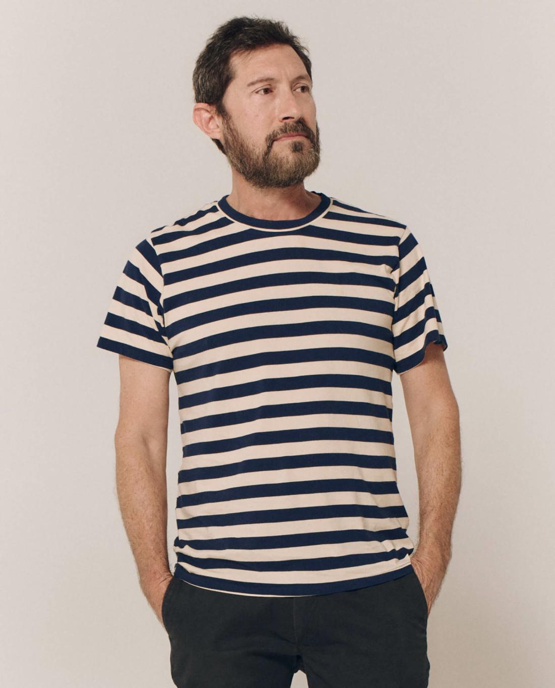 Tees &amp; Sweats | Men The Great. The Men's Slim Tee. Navy And Cream Scholar Stripe