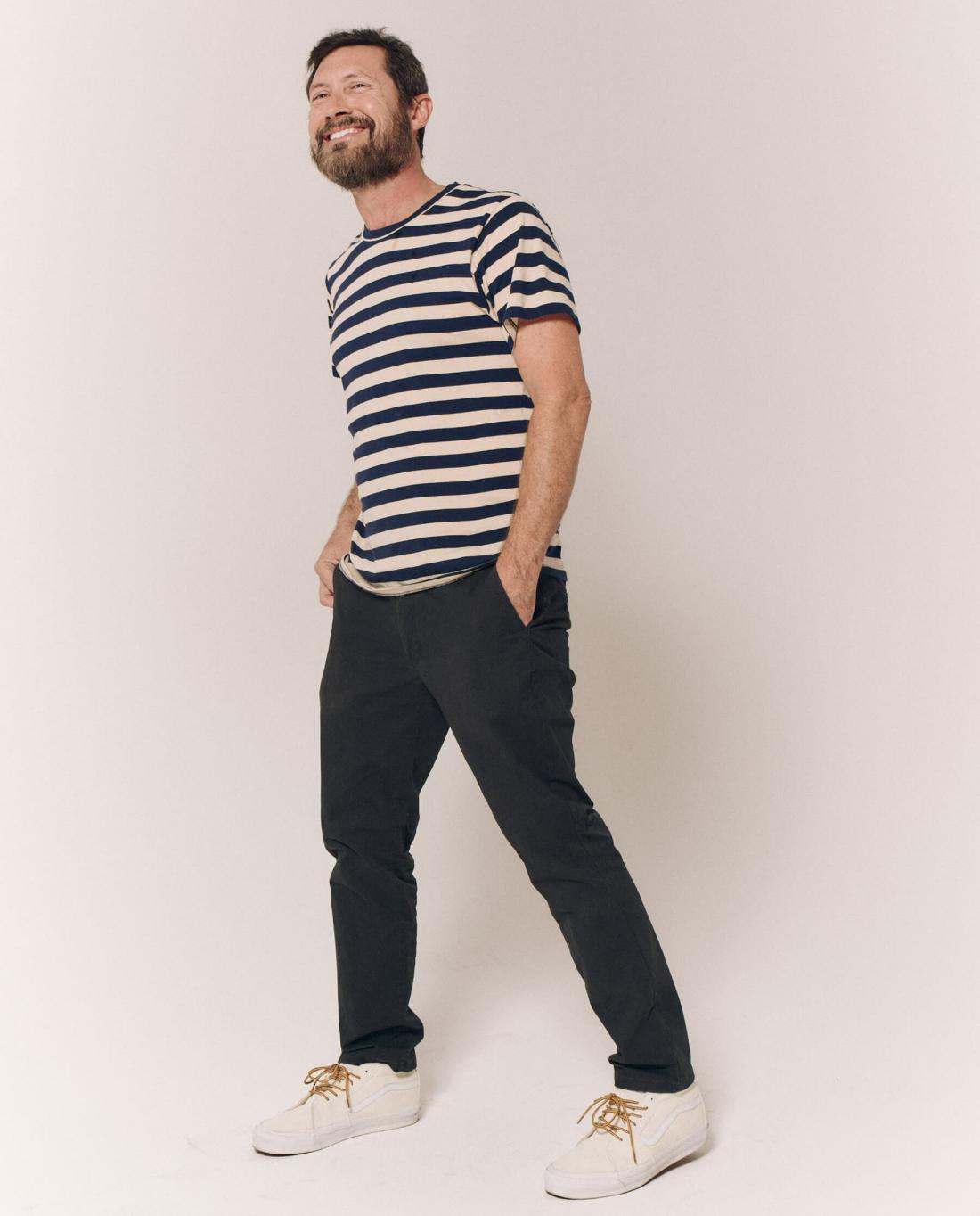 Tees &amp; Sweats | Men The Great. The Men's Slim Tee. Navy And Cream Scholar Stripe