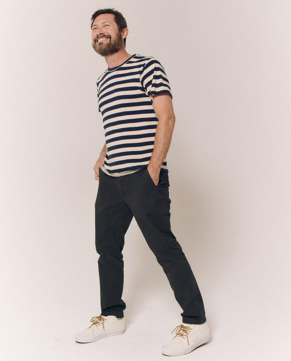Tees &amp; Sweats | Men The Great. The Men's Slim Tee. Navy And Cream Scholar Stripe