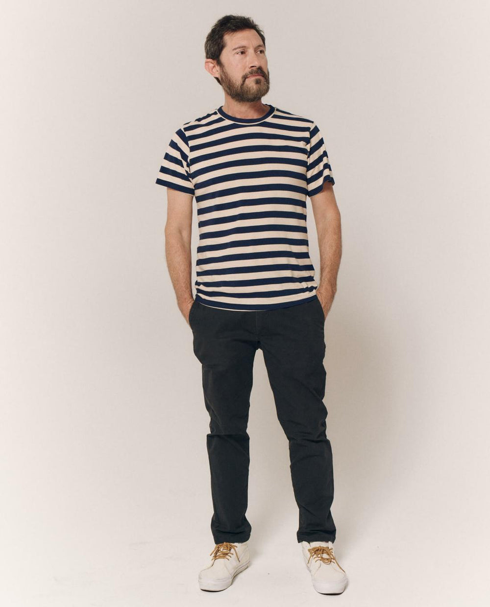 Tees &amp; Sweats | Men The Great. The Men's Slim Tee. Navy And Cream Scholar Stripe