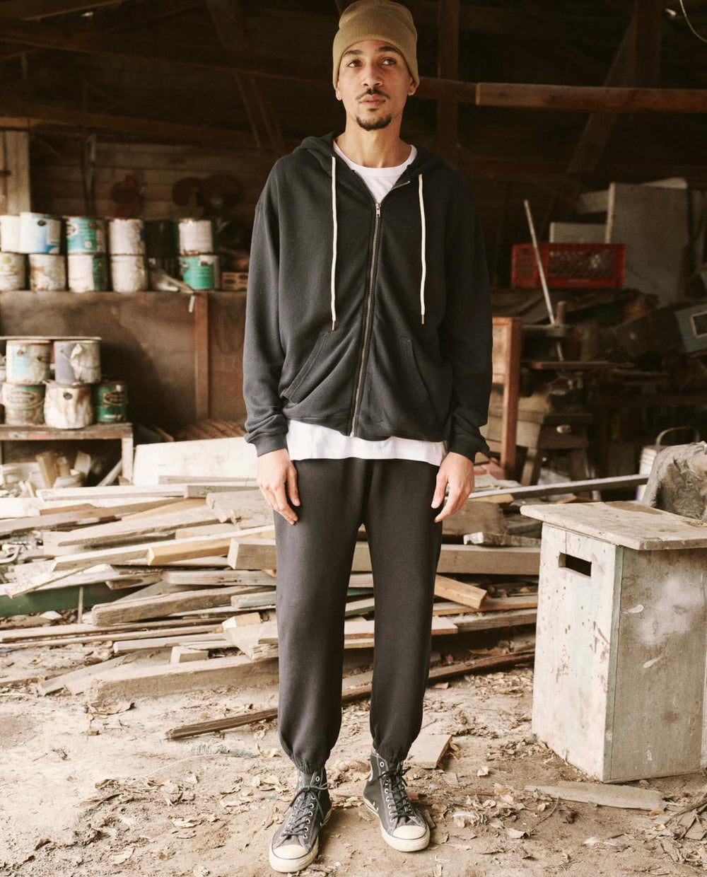 Tees &amp; Sweats | Men The Great. The Men's Zip Up Hoodie. Almost Black