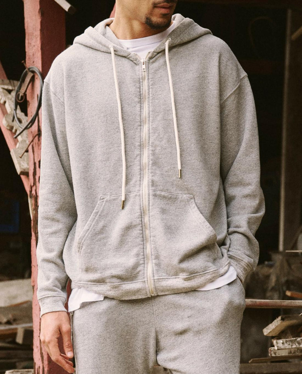Tees &amp; Sweats | Men The Great. The Men's Zip Up Hoodie. Varsity Grey