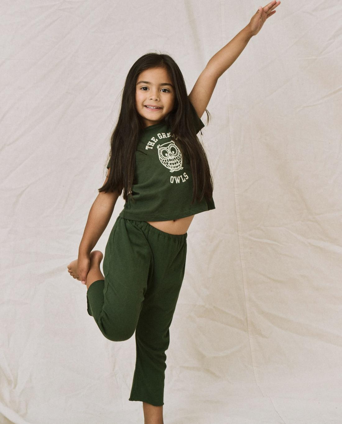 Tees &amp; Sweats | Kids The Great. The Little Boxy Crew. Graphic Dark Forest With Owl Graphic