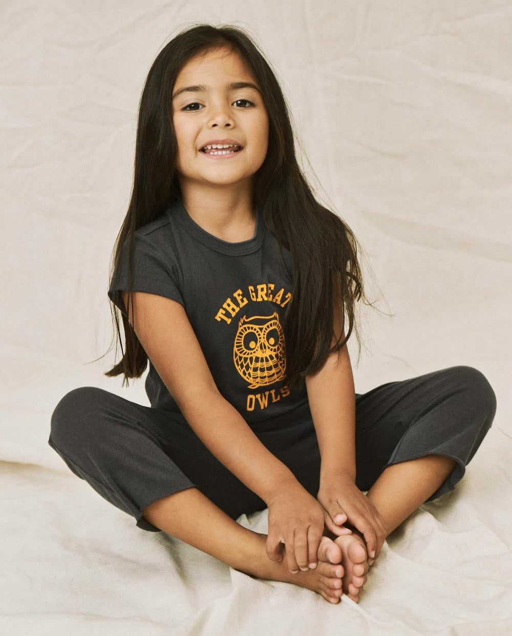 Tees &amp; Sweats | Kids The Great. The Little Boxy Crew. Graphic Navy With Owl Graphic