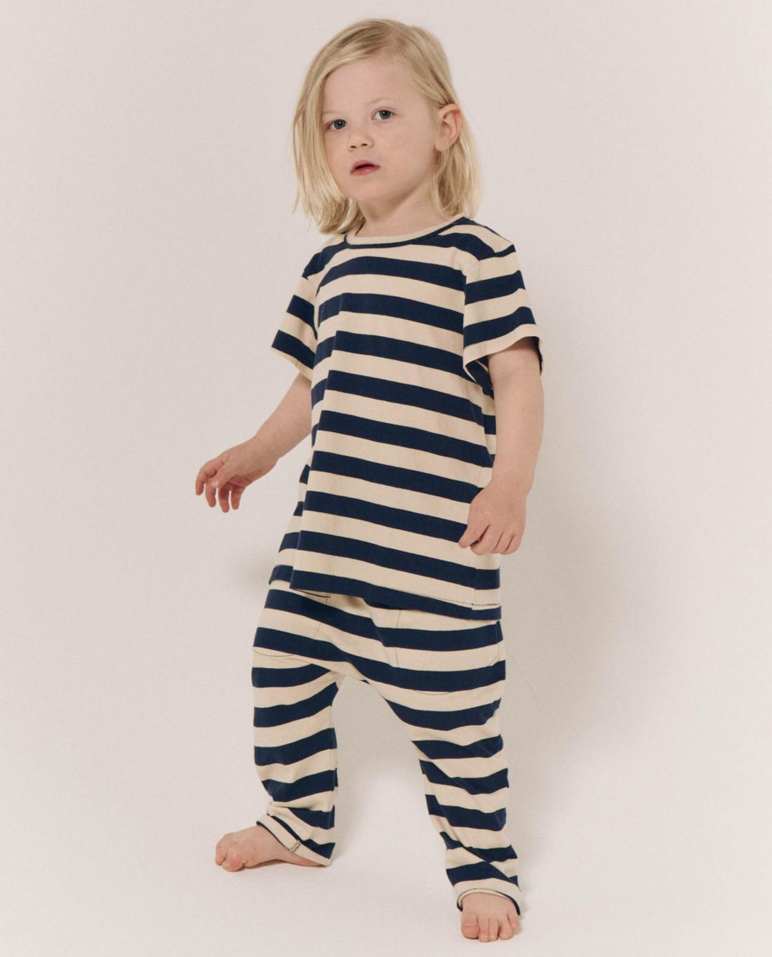 Tees &amp; Sweats | Kids The Great. The Little Boxy Crew. Novelty Navy And Cream Scholar Stripe