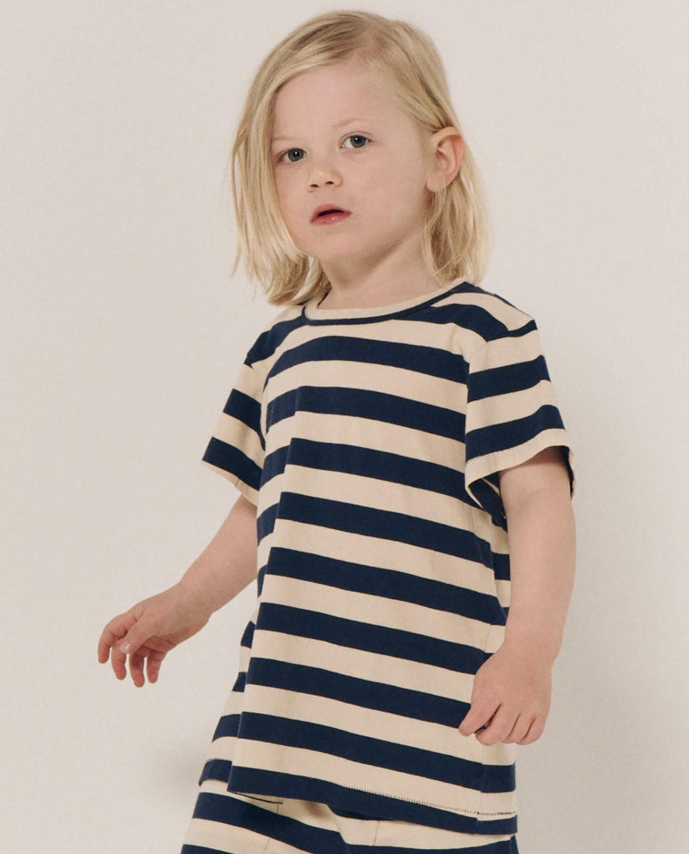 Tees &amp; Sweats | Kids The Great. The Little Boxy Crew. Novelty Navy And Cream Scholar Stripe
