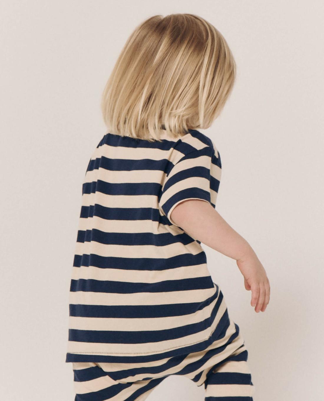 Tees &amp; Sweats | Kids The Great. The Little Boxy Crew. Novelty Navy And Cream Scholar Stripe