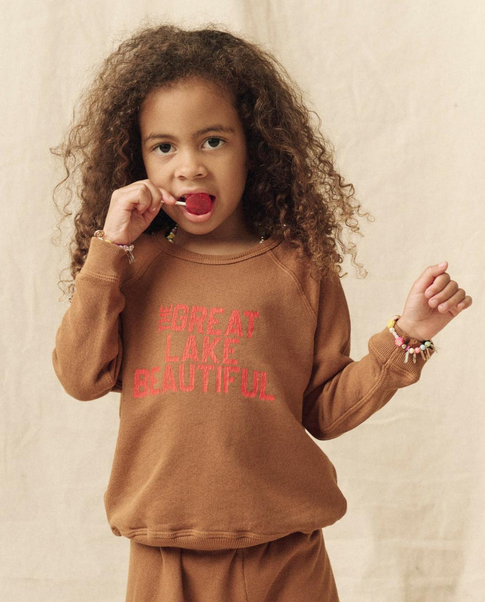 Tees &amp; Sweats | Kids The Great. The Little College Sweatshirt. Bright Maple With The Great Lake Bea