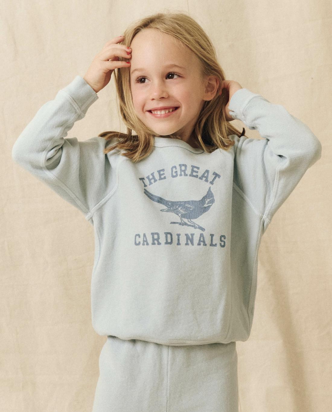 Tees &amp; Sweats | Kids The Great. The Little College Sweatshirt. Graphic Light Sky With Perched Cardi