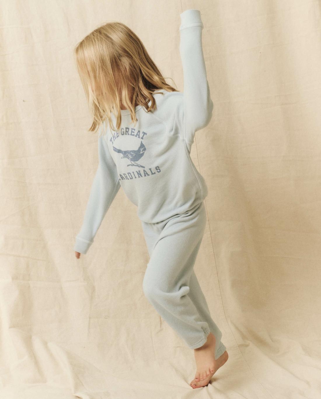 Tees &amp; Sweats | Kids The Great. The Little College Sweatshirt. Graphic Light Sky With Perched Cardi