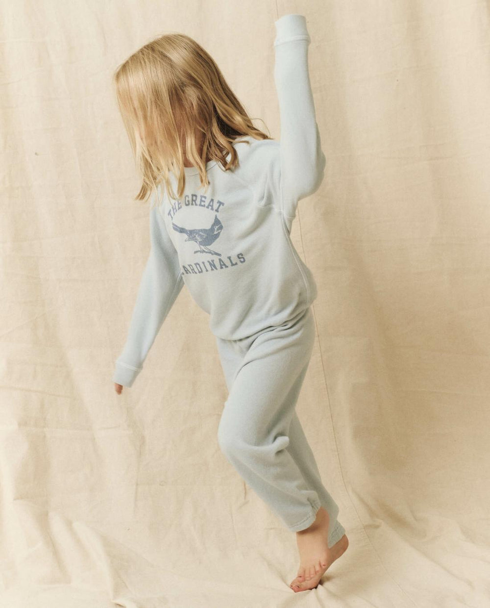 Tees &amp; Sweats | Kids The Great. The Little College Sweatshirt. Graphic Light Sky With Perched Cardi