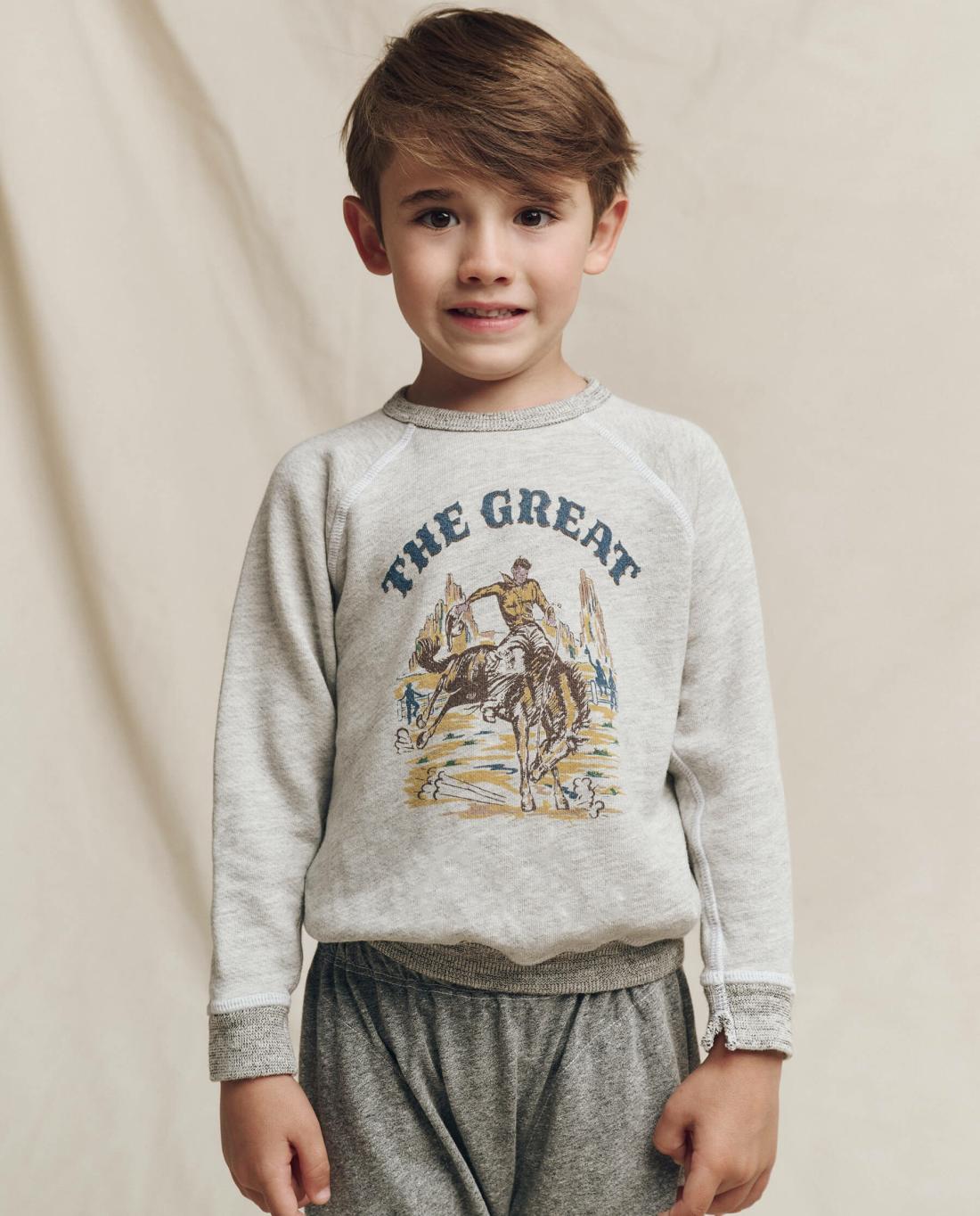 Tees &amp; Sweats | Kids The Great. The Little College Sweatshirt. Graphic Soft Heather Grey With Rodeo