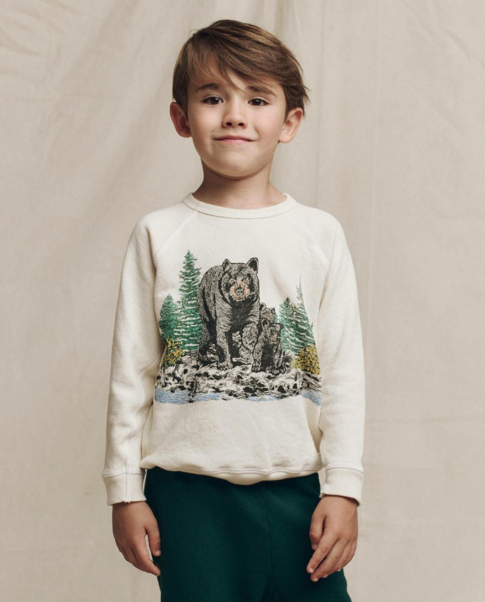 Tees &amp; Sweats | Kids The Great. The Little College Sweatshirt. Graphic Washed White With Black Bear