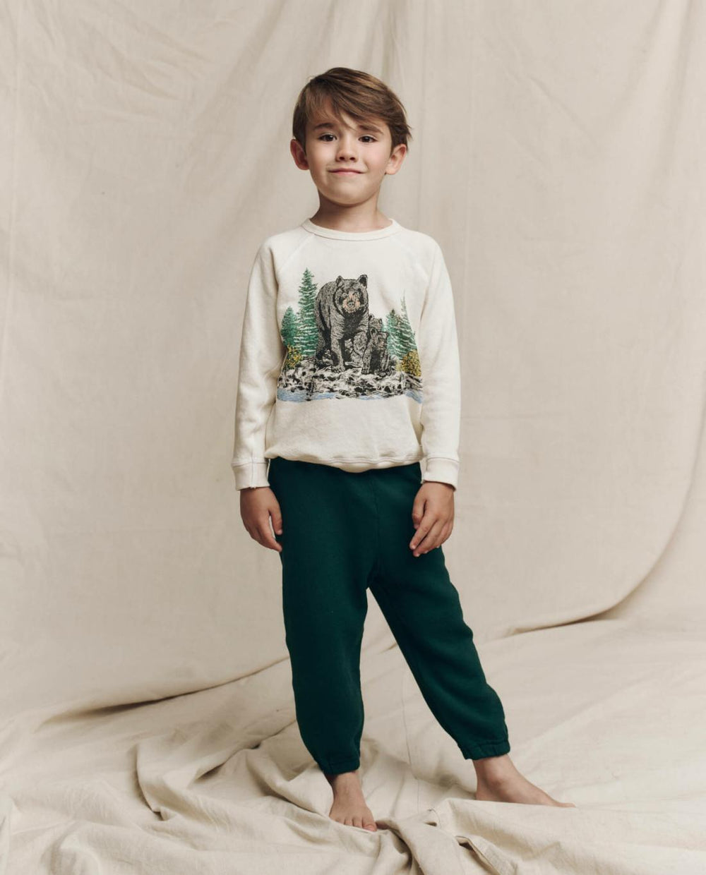 Tees &amp; Sweats | Kids The Great. The Little College Sweatshirt. Graphic Washed White With Black Bear