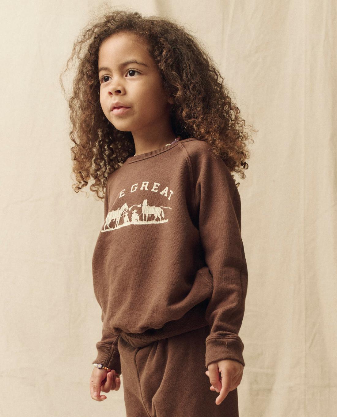 Tees &amp; Sweats | Kids The Great. The Little College Sweatshirt. Hickory With Gaucho Graphic