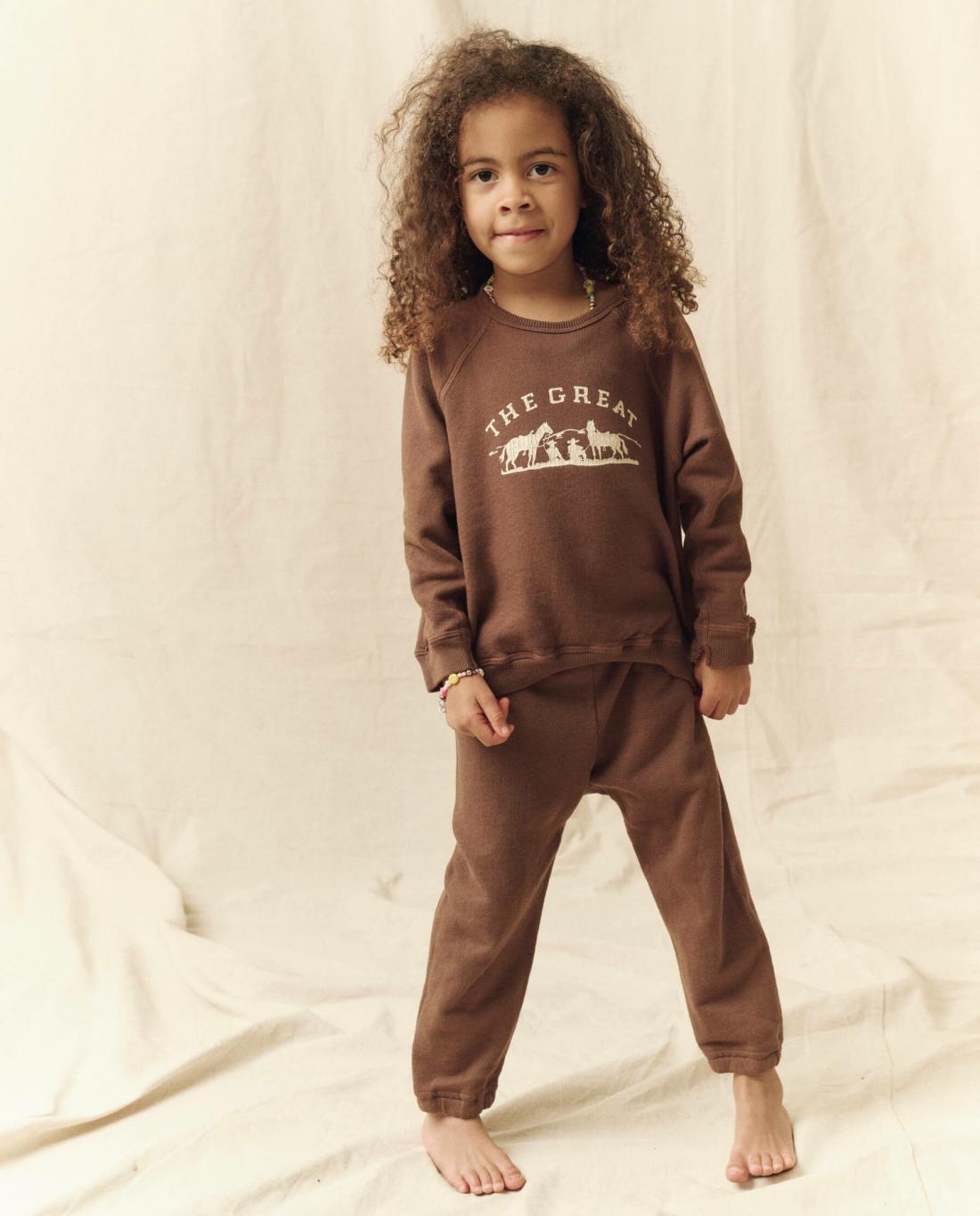 Tees &amp; Sweats | Kids The Great. The Little College Sweatshirt. Hickory With Gaucho Graphic