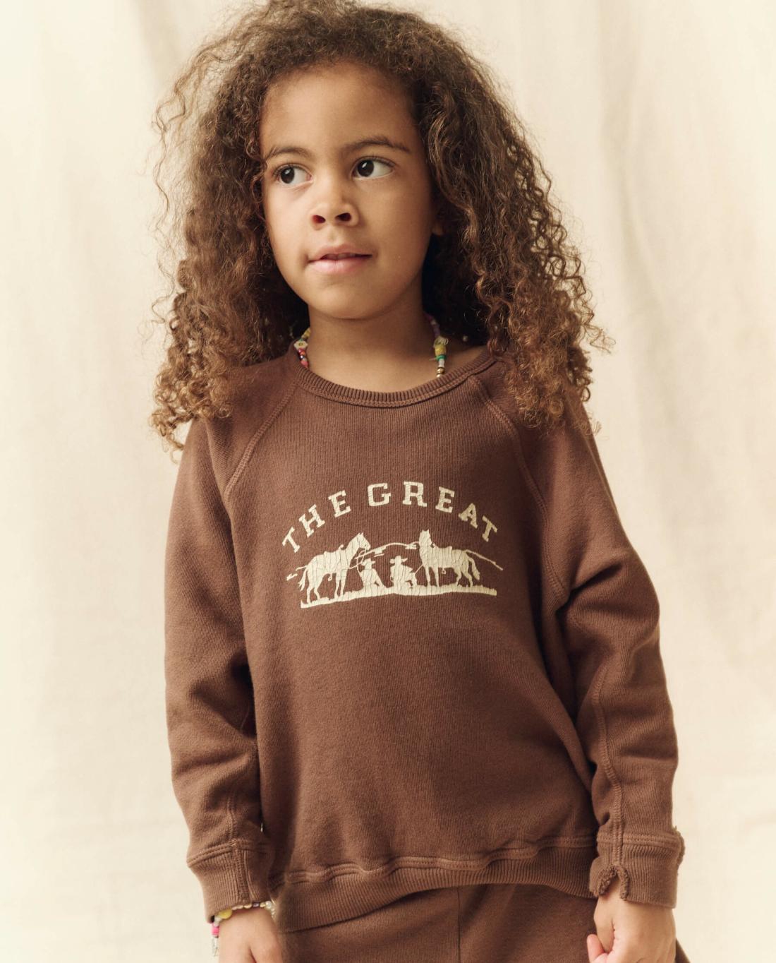 Tees &amp; Sweats | Kids The Great. The Little College Sweatshirt. Hickory With Gaucho Graphic