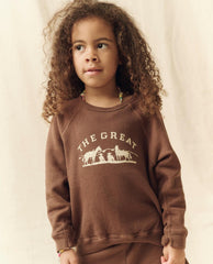 Tees &amp; Sweats | Kids The Great. The Little College Sweatshirt. Hickory With Gaucho Graphic