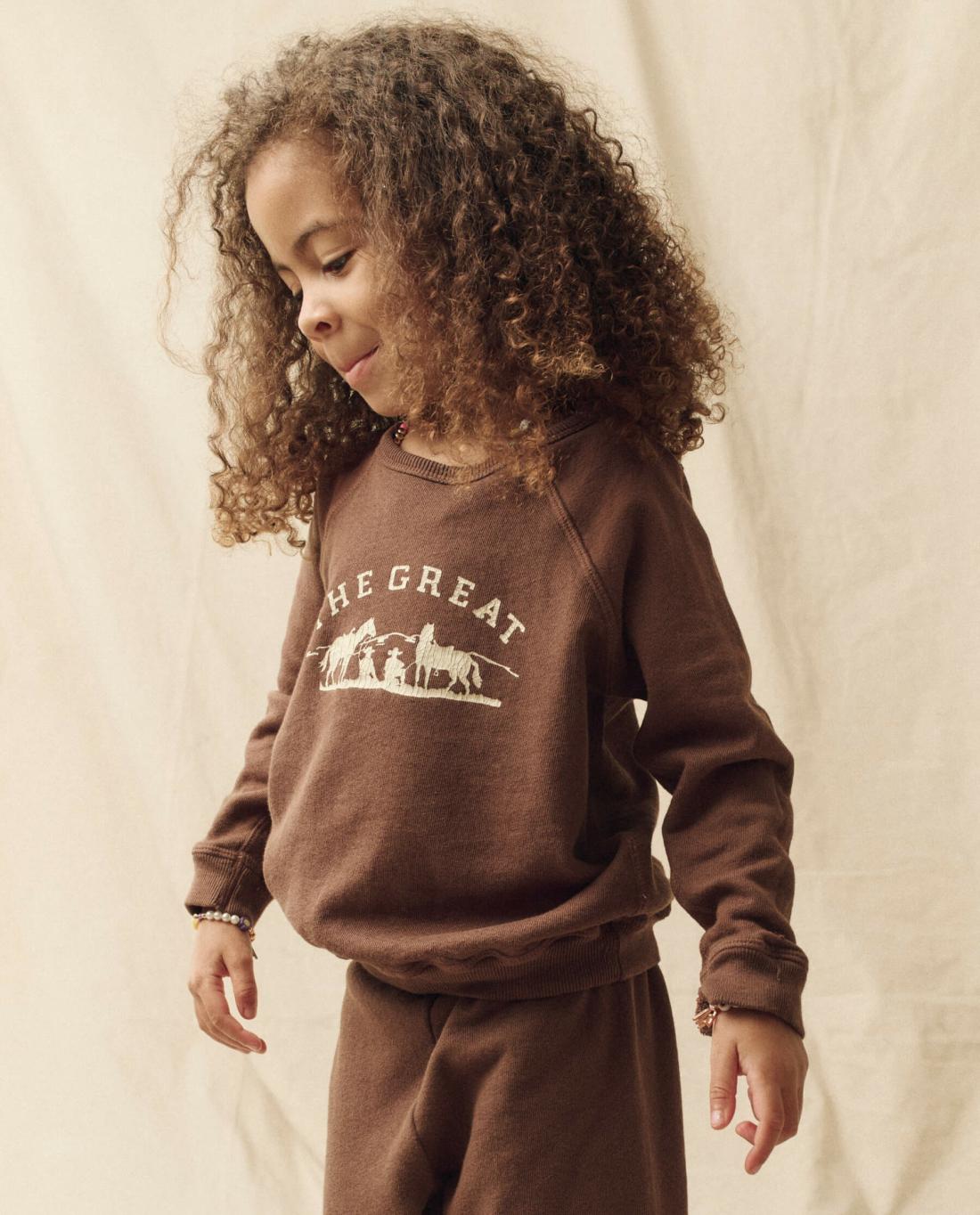 Tees &amp; Sweats | Kids The Great. The Little College Sweatshirt. Hickory With Gaucho Graphic
