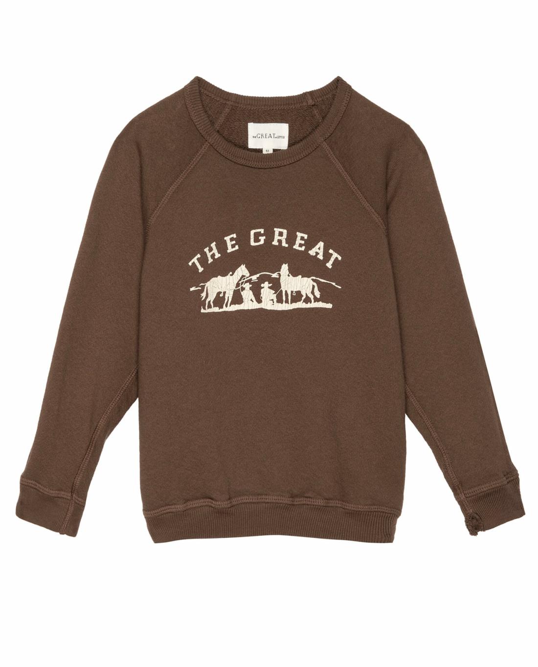 Tees &amp; Sweats | Kids The Great. The Little College Sweatshirt. Hickory With Gaucho Graphic