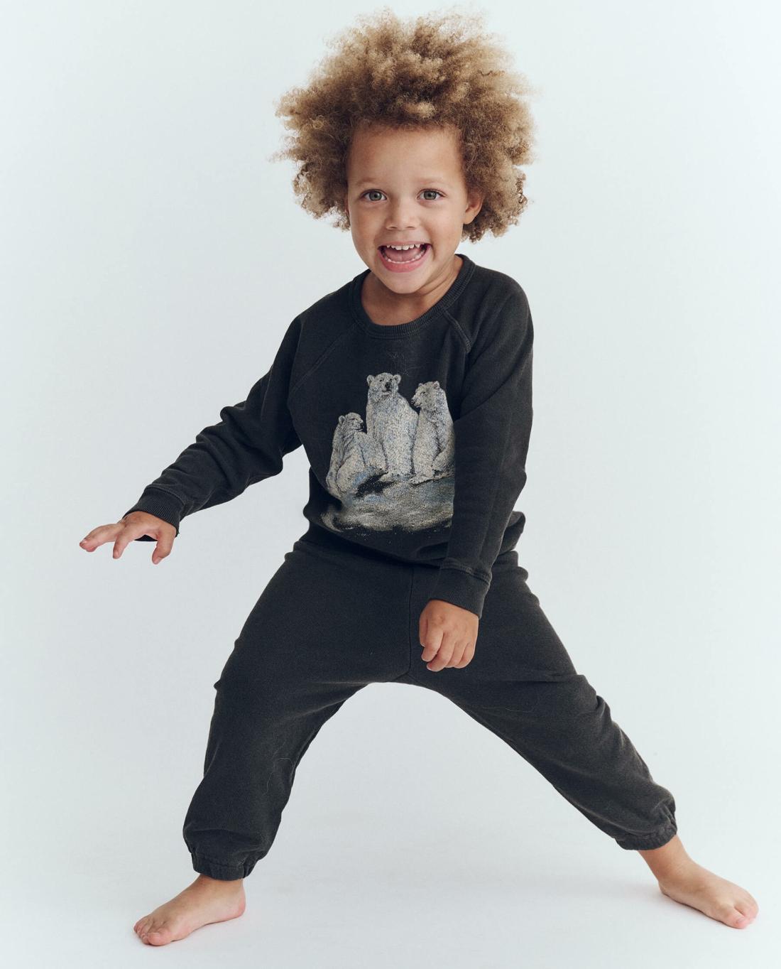 Tees &amp; Sweats | Kids The Great. The Little College Sweatshirt. Washed Black With Polar Bear Graphic