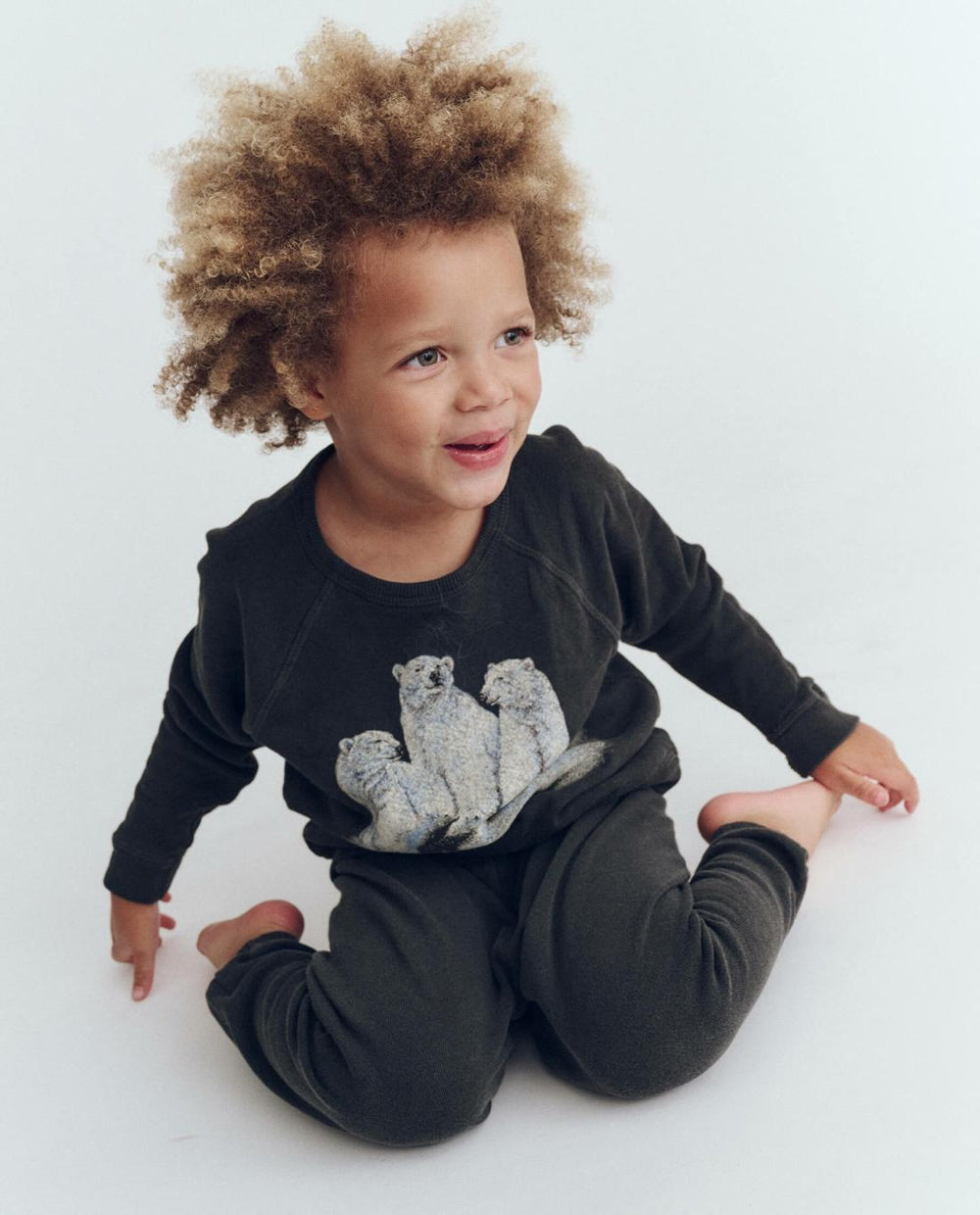 Tees &amp; Sweats | Kids The Great. The Little College Sweatshirt. Washed Black With Polar Bear Graphic