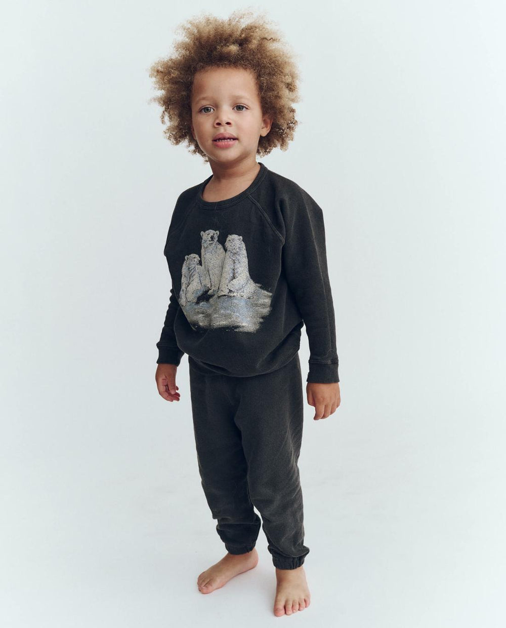 Tees &amp; Sweats | Kids The Great. The Little College Sweatshirt. Washed Black With Polar Bear Graphic