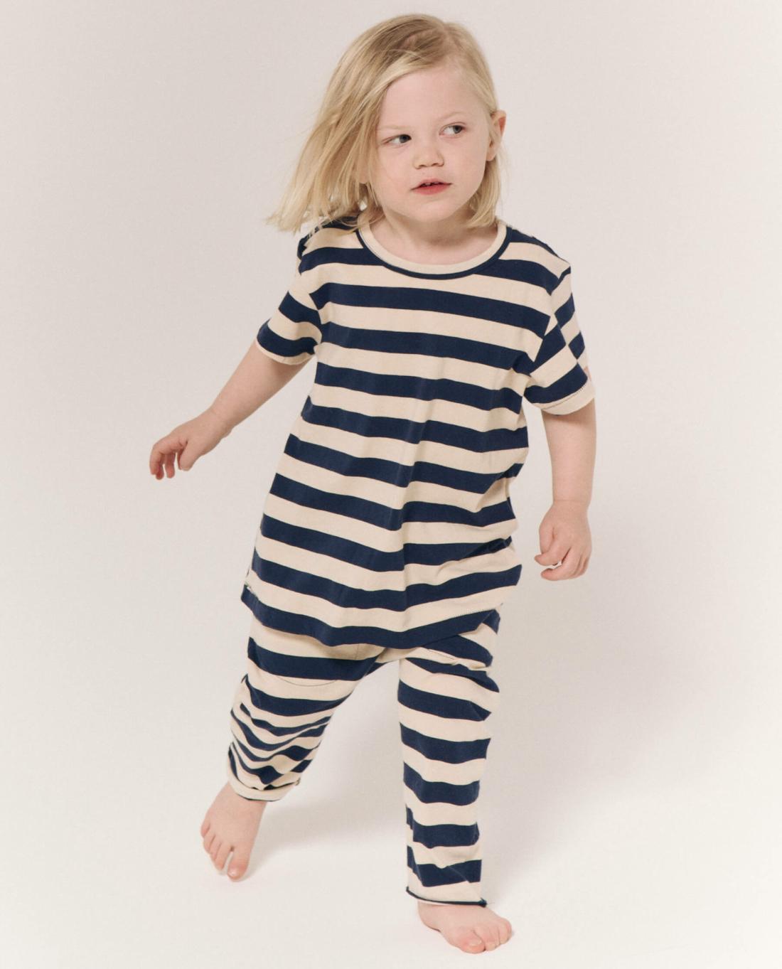 Tees &amp; Sweats | Kids The Great. The Little Jersey Crop. Novelty Navy And Cream Scholar Stripe