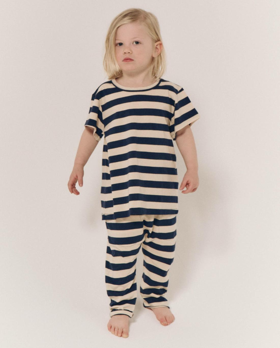 Tees &amp; Sweats | Kids The Great. The Little Jersey Crop. Novelty Navy And Cream Scholar Stripe