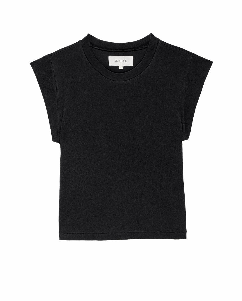 Tees | Women The Great. The Peak Shoulder Tee. Almost Black