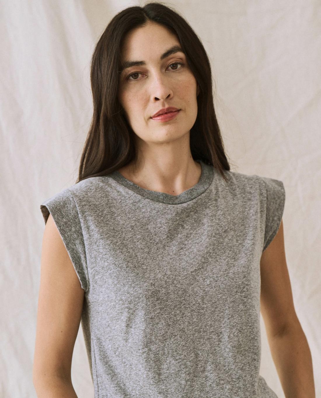 Tees | Women The Great. The Peak Shoulder Tee. Heather Grey