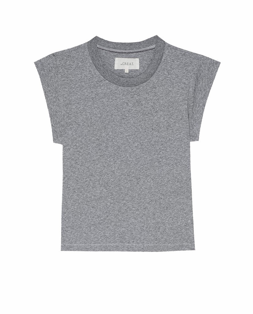 Tees | Women The Great. The Peak Shoulder Tee. Heather Grey