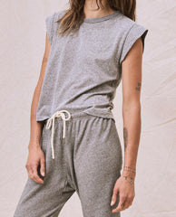 Tees | Women The Great. The Peak Shoulder Tee. Heather Grey
