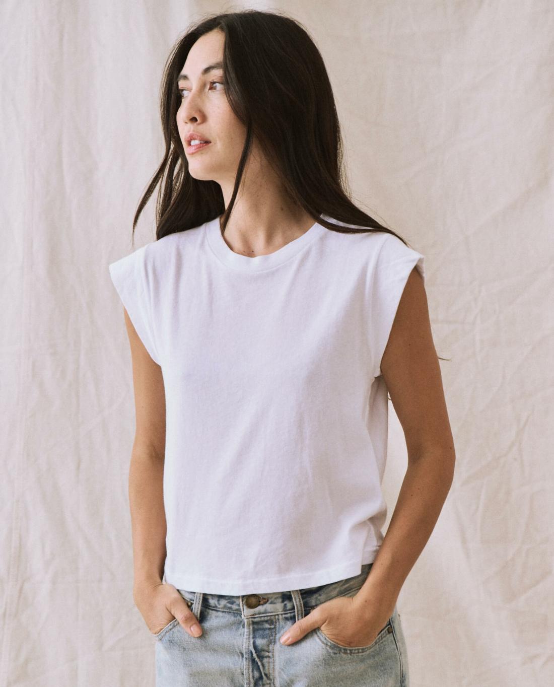 Tees | Women The Great. The Peak Shoulder Tee. True White