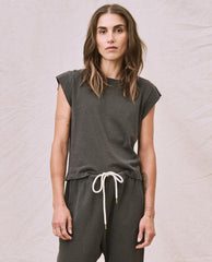 Tees | Women The Great. The Peak Shoulder Tee. Washed Black