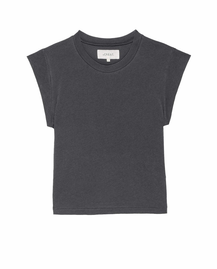 Tees | Women The Great. The Peak Shoulder Tee. Washed Black