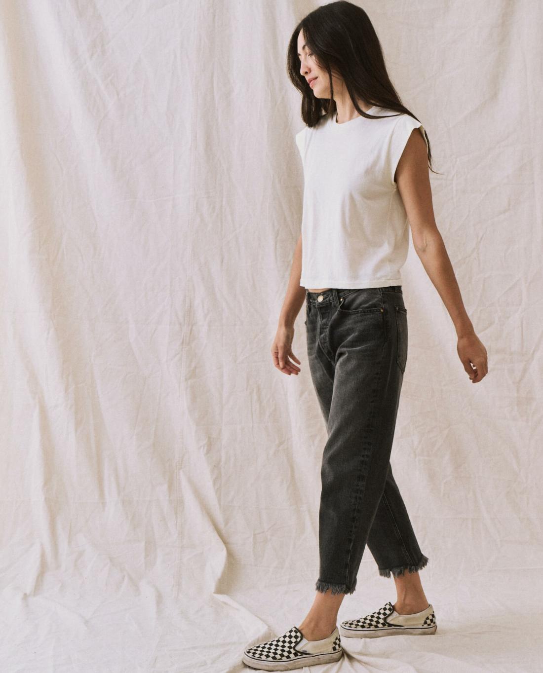 Tees | Women The Great. The Peak Shoulder Tee. Washed White