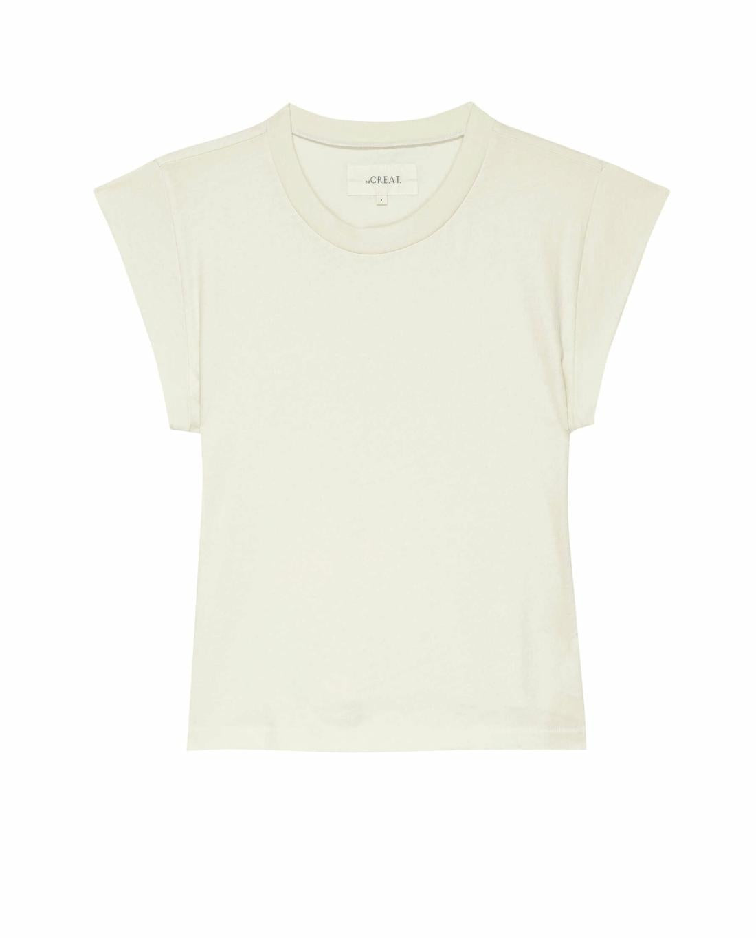 Tees | Women The Great. The Peak Shoulder Tee. Washed White